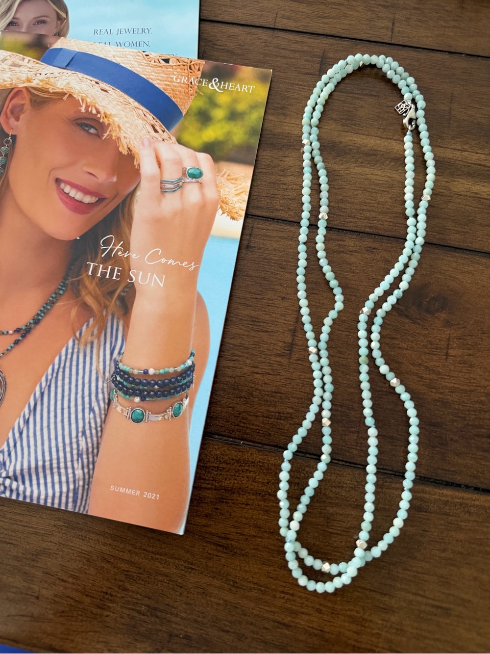 Grace & Heart G&H MERMAID Necklace Wrap Jewelry 42” .925 SS Amazonite COLLECTOR